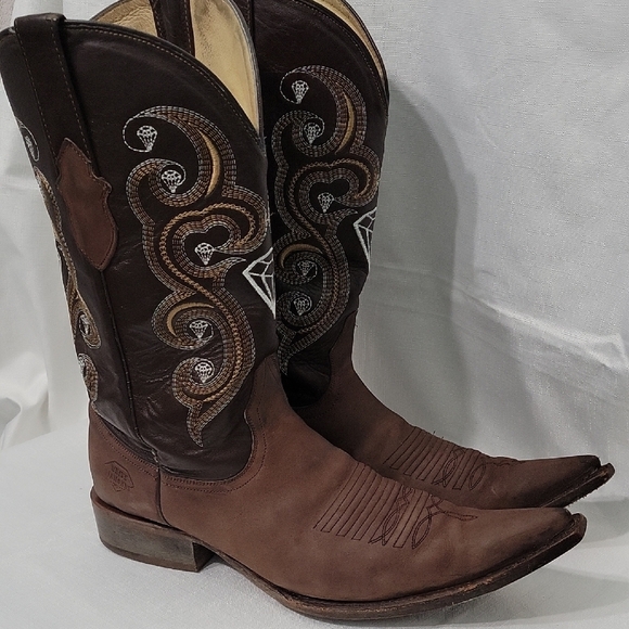 White Diamonds Brown Western Cowboy Boots with Embroidery Size 10.5 main image 15
